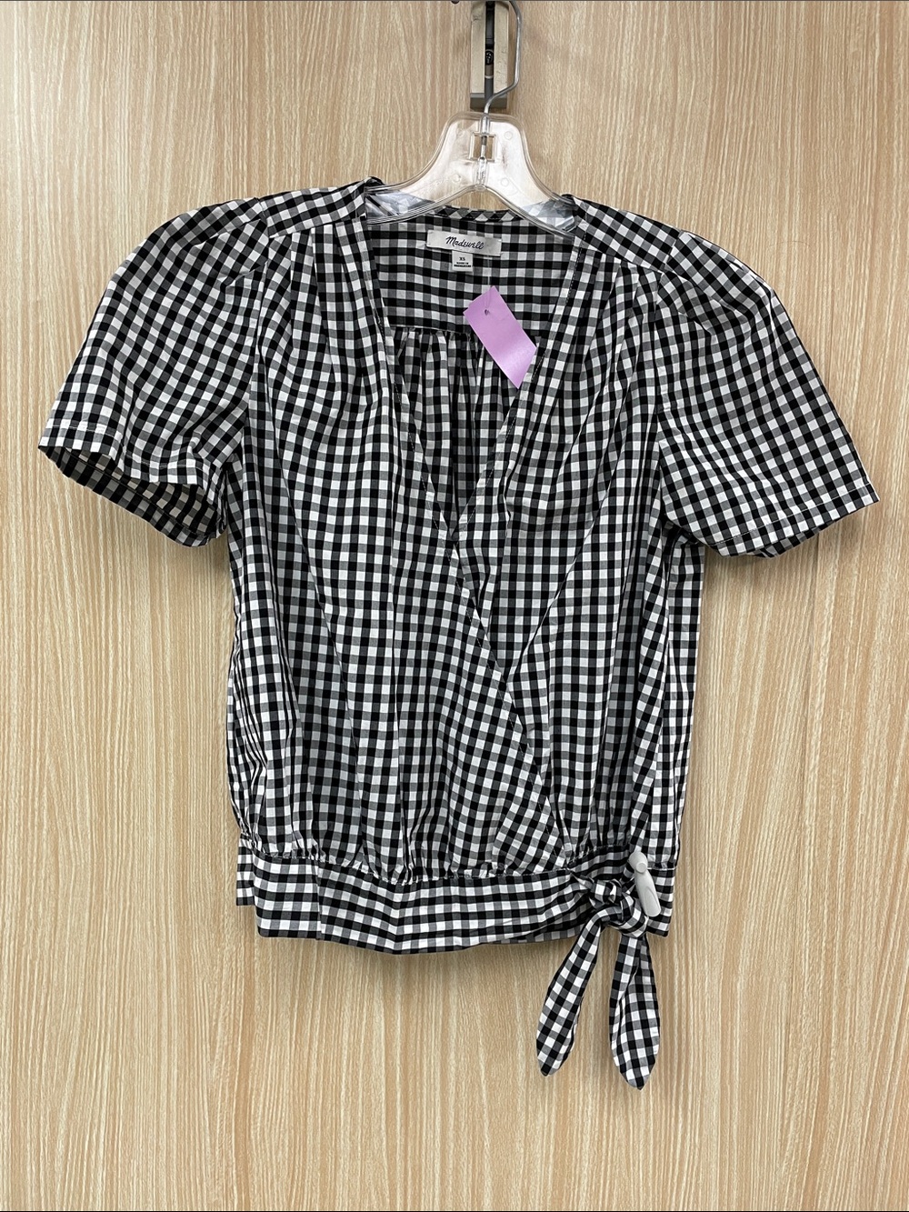 Madewell Black Gingham Wrap Top Size XS